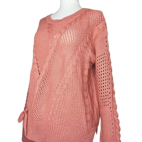 June & Hudson WOMENS Magenta Long Sleeve Round Neck Cable Knit Sweater Medium - Picture 4 of 8